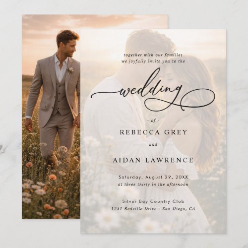 Simple Black & White Overlay Photo Wedding Invitat Invitation