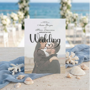 Simple Black White Overlay Photo Wedding  Invitation