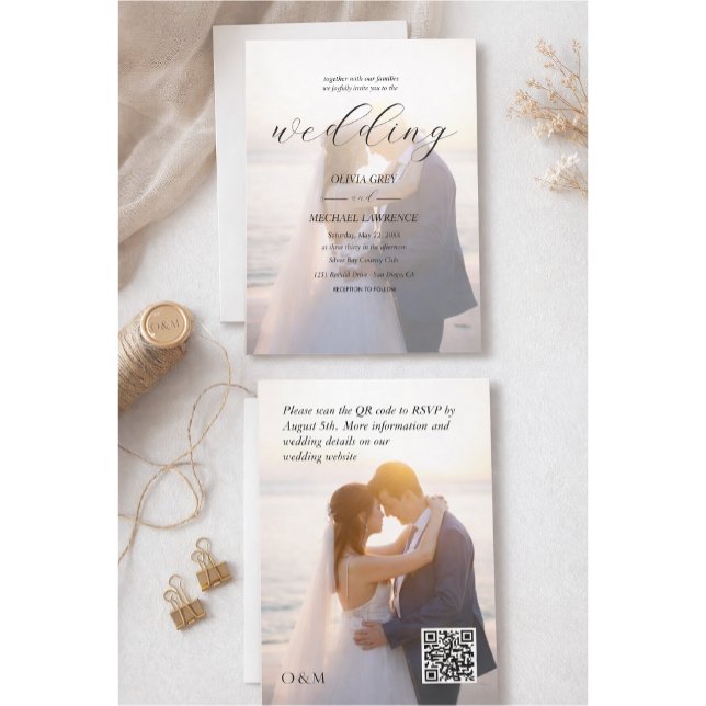 Simple Black & White Overlay Photo Wedding Invitation (Creator Uploaded)