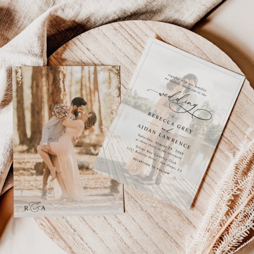 Wedding Invitations - Pink Dramatic personalized gifts for you Simple black and white overlay photo wedding invitation