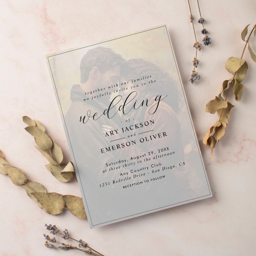 Simple Black  White Overlay Photo Wedding Invitation