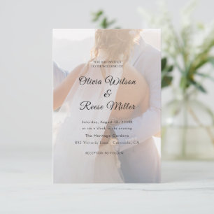 Simple Black & White Overlay Photo Wedding RSVP Card
