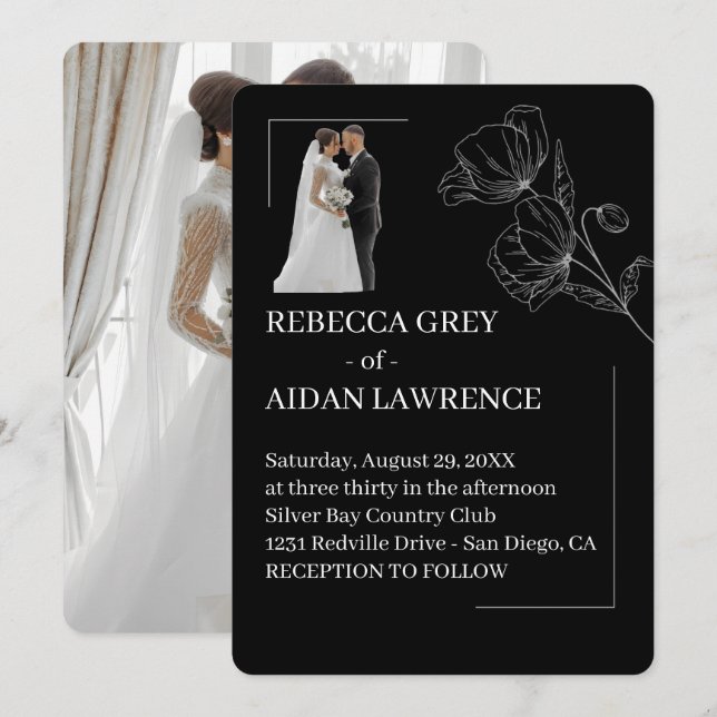Simple Black White Overlay Wedding Photo 2026  Invitation (Front/Back)