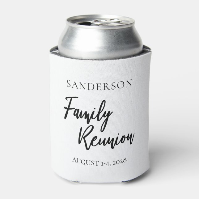 Simple Black & White Personalized Family Reunion Can Cooler (Can Front)