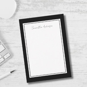 Simple Black White Personalized Flat Note Card