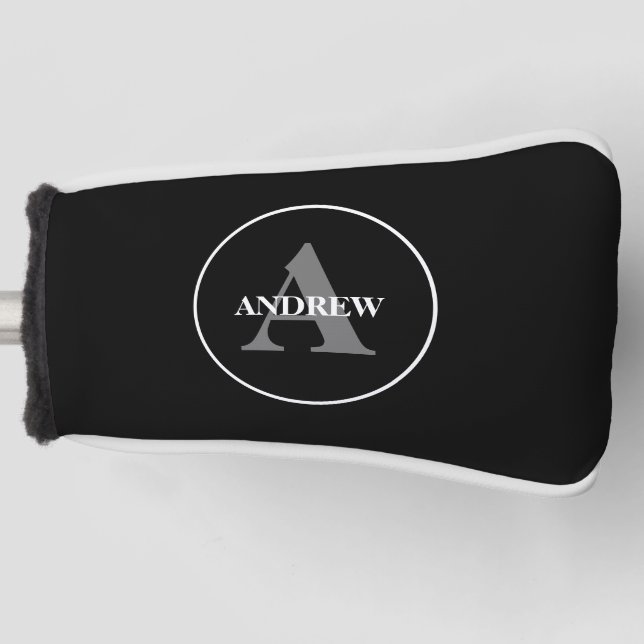 Simple black white Personalized monogram Golf Head Cover (Front)