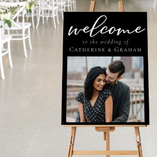 Simple Black White Photo Elegant Welcome Wedding Foam Board