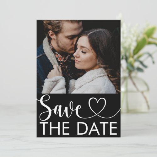 Simple Black  White Photo Flat Save The Date Card