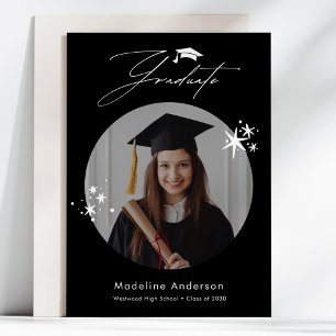 Simple Black White Photo Graduation Announcement
