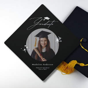 Simple Black White Photo Graduation Cap Topper
