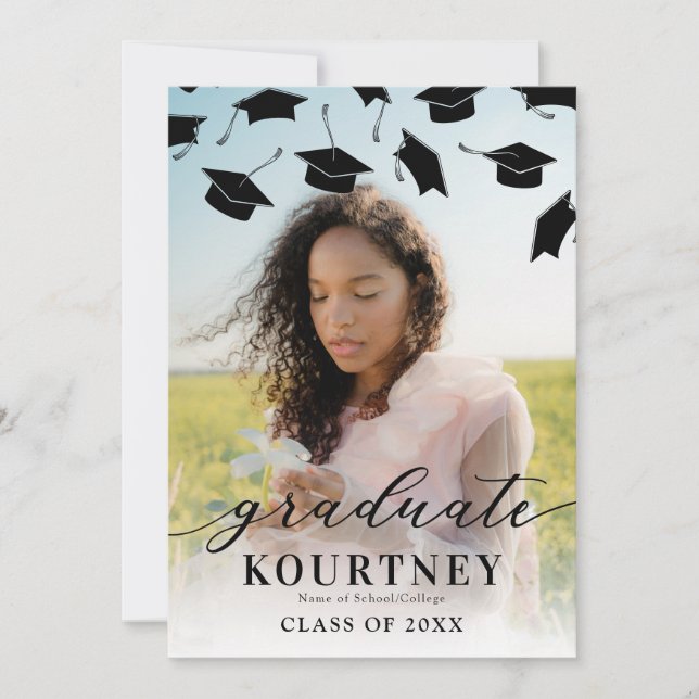 Simple Black White Photo Graduation Invitation (Front)