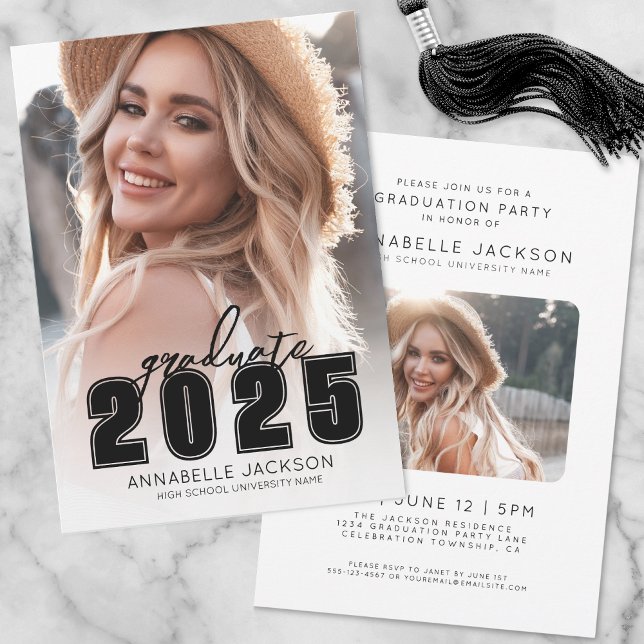 Simple Black White Photo Graduation Invitation (Grad Party Simple Black White Photo Graduation Invitation )