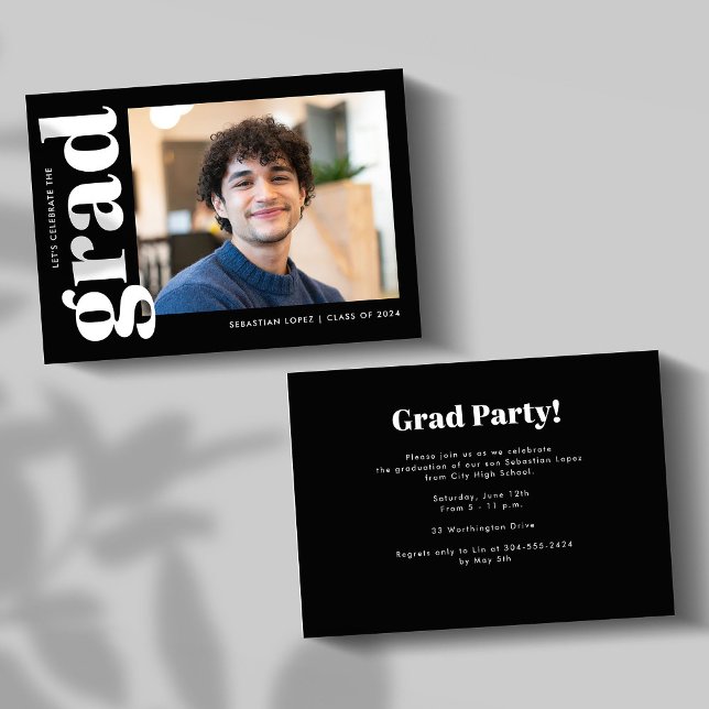Simple Black White Photo Graduation Party Invitation (Creator Uploaded)