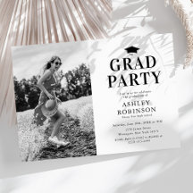 Simple Black White Photo Graduation Party