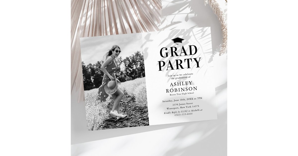 Simple Black White Photo Graduation Party Invitation | Zazzle