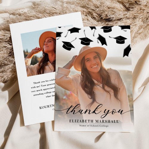 Simple Black White Photo Graduation Thank You Card