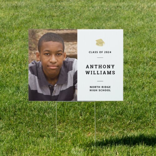 Simple Black  White Photo Graduation Yard Sign