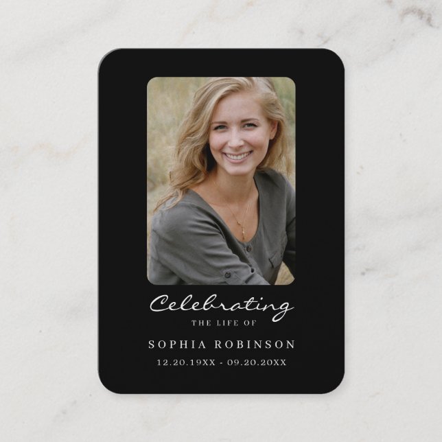 Simple Black White Photo Memorial Prayer Card (Front)