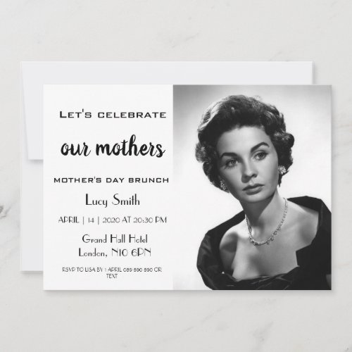 Simple Black  White Photo Mothers Day Brunch  Invitation