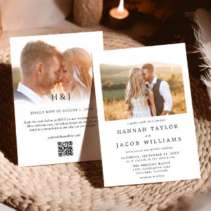 Simple Black & White Photo Overlay QR Code Wedding Invitation
