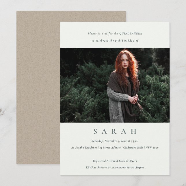 Simple Black White Photo Quinceañera  Invite (Front/Back)