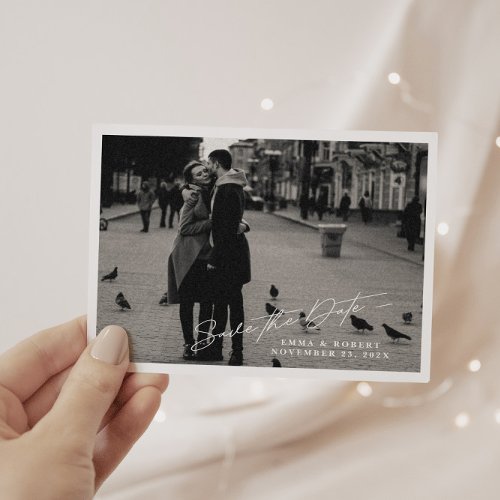 Simple Black  White Photo Save the Date Announcement Postcard