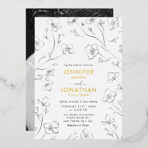 Simple Black & White Photo Wedding Gold Foil Invit Invitation