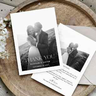 Simple Black White Photo Wedding Thank You Card