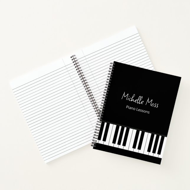 Simple Black White Piano Music Lessons  Notebook (Inside)