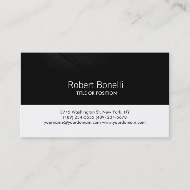 Simple Black White Plain Wood Business Card (Front)