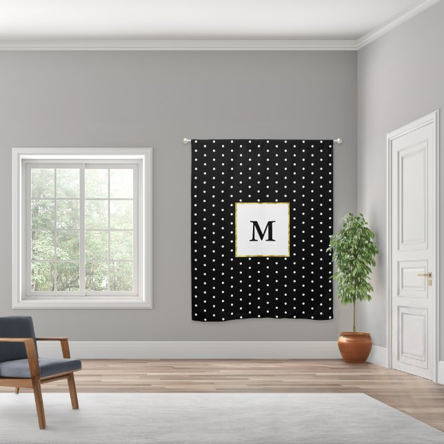 Simple Black & White Polka Dot Pattern & Monogram Blackout Curtains (Wide)