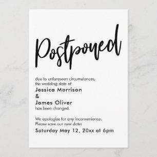 Simple Black White Postponed Wedding Announcement