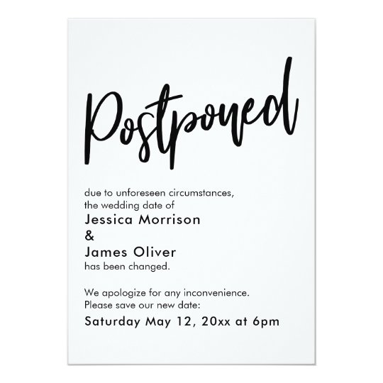 Simple Black White Postponed Wedding Announcement | Zazzle.com