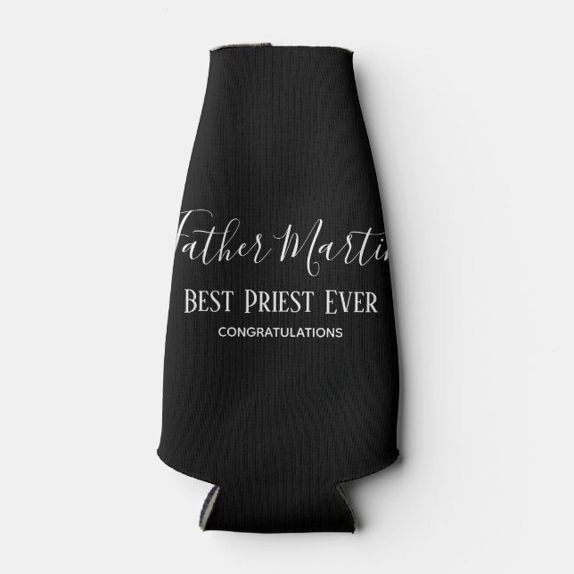 Simple Black White PRIEST PASTOR CLERGY Custom Bottle Cooler (Front)