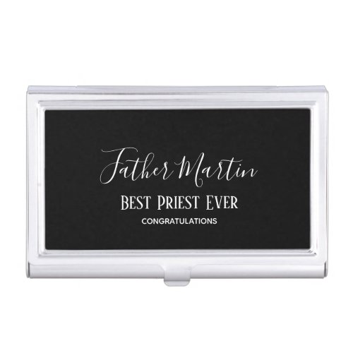 Simple Black White PRIEST PASTOR CLERGY Custom Business Card Case