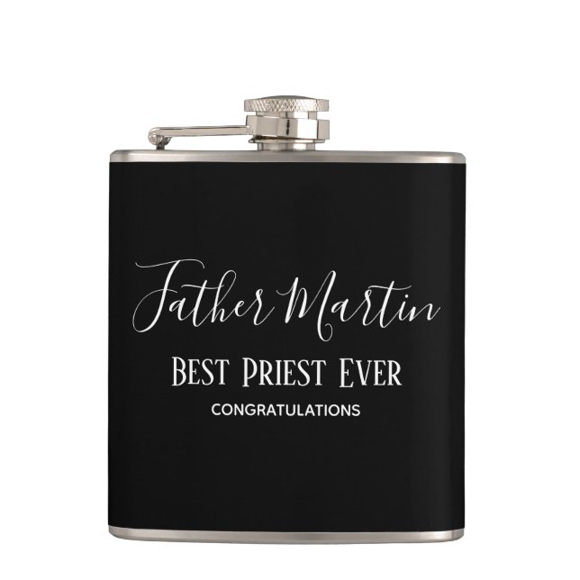 Simple Black White PRIEST PASTOR CLERGY Custom Flask (Front)