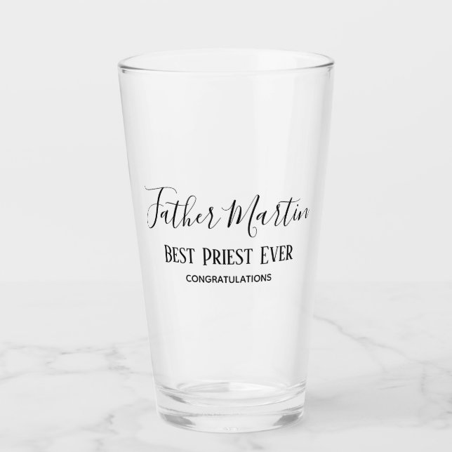 Simple Black White PRIEST PASTOR CLERGY Custom Glass (Front)