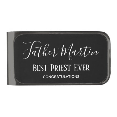 Simple Black White PRIEST PASTOR CLERGY Custom Gunmetal Finish Money Clip