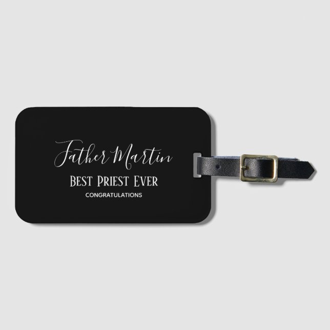 Simple Black White PRIEST PASTOR CLERGY Custom Luggage Tag (Front Horizontal)