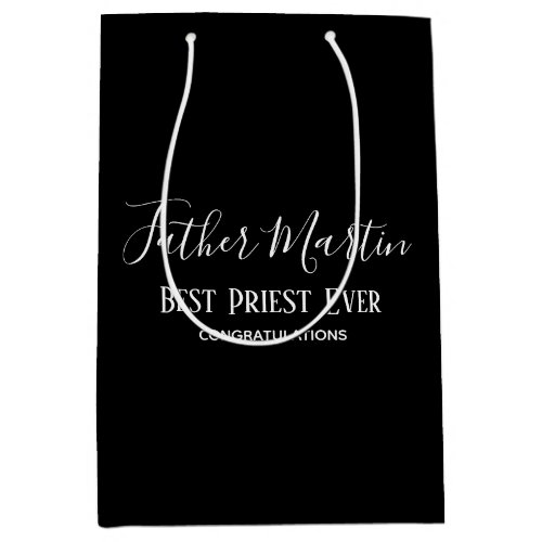 Simple Black White PRIEST PASTOR CLERGY Custom Medium Gift Bag