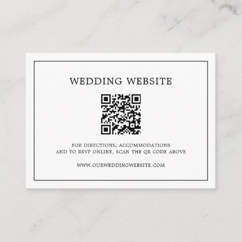 Simple Black White QR Code Website Wedding Enclosure Card