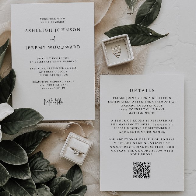 Simple Black White QR Code Wedding Invite (Creator Uploaded)