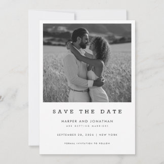 Simple Black & White QR Code Wedding Photo Save The Date