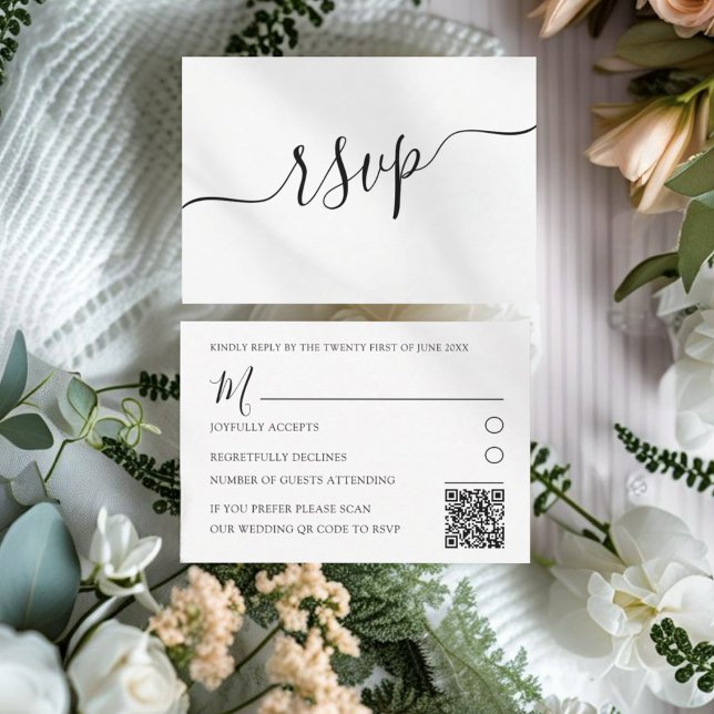 Simple Black & White QR Code Wedding RSVP Card (Creator Uploaded)