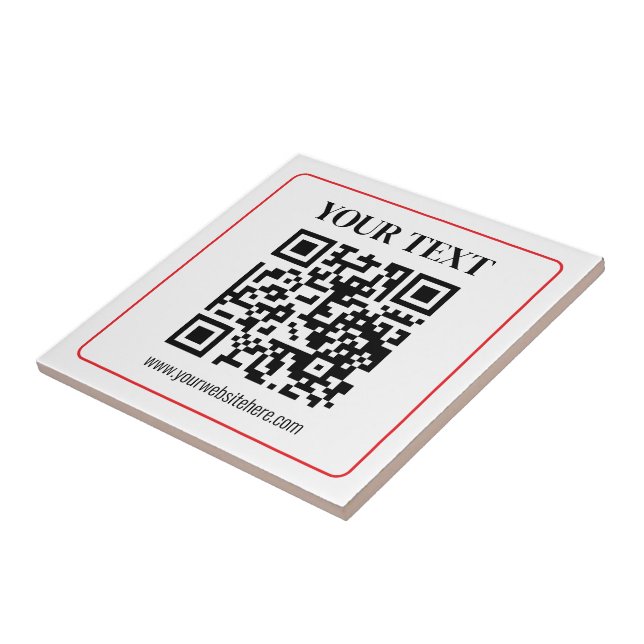 Simple Black & White QR code with Red Border Ceramic Tile (Side)
