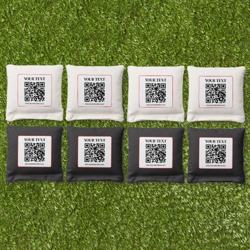 Simple Black & White QR code with Red Border Cornhole Bags