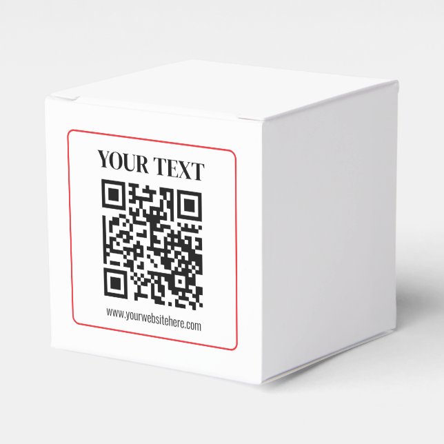 Simple Black & White QR code with Red Border Favor Boxes (Front Side)