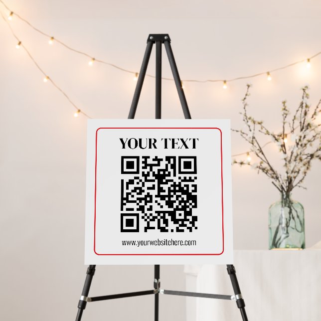 Simple Black & White QR code with Red Border Foam Board (In Situ (Stand))