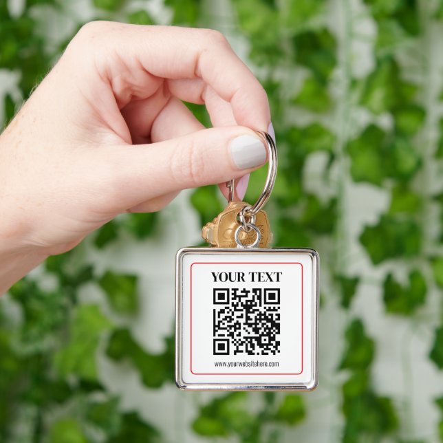 Simple Black & White QR code with Red Border Keychain (Hand)