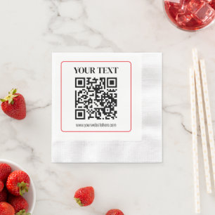 Simple Black & White QR code with Red Border Napkins